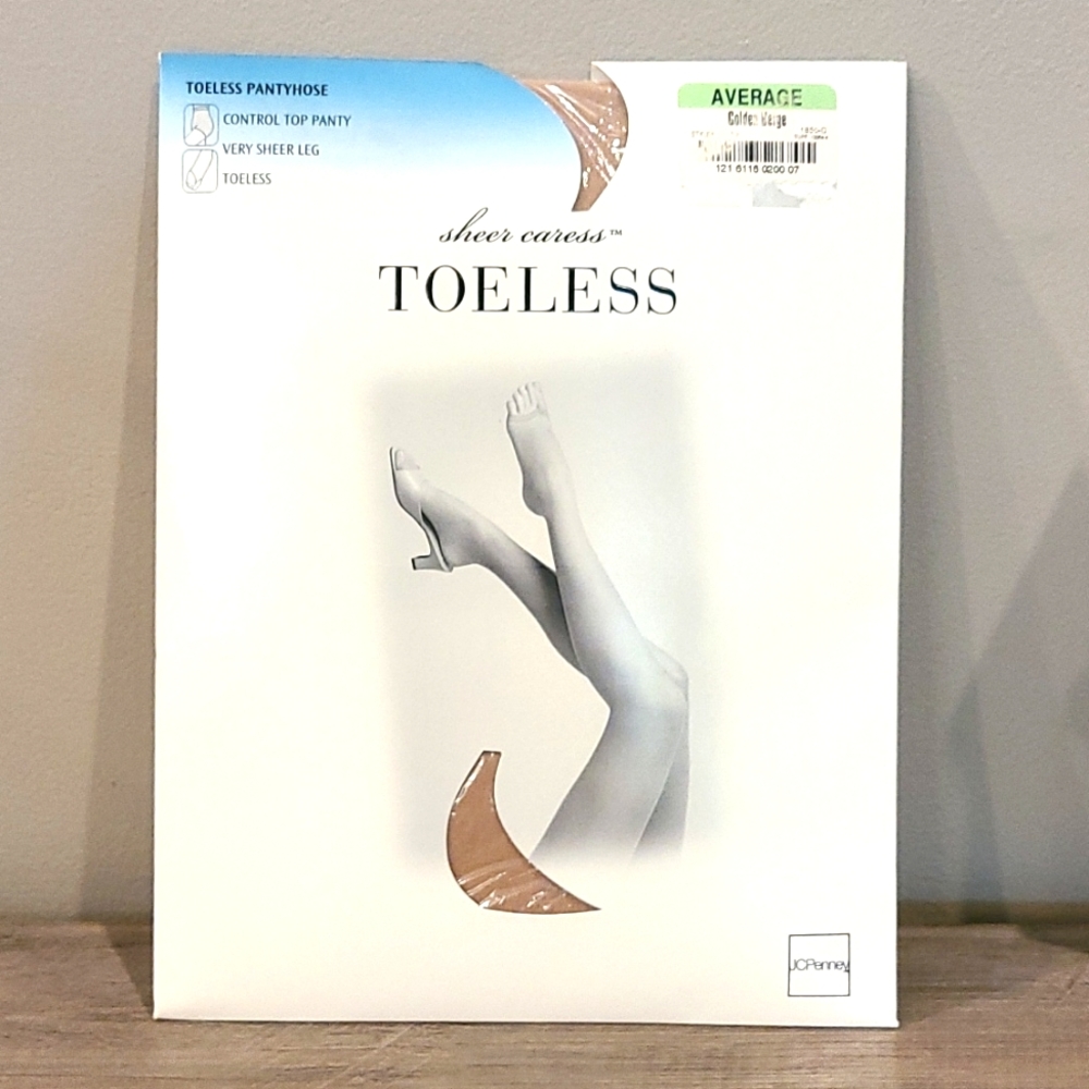 NWT Sheer Caress Control Top Toeless Nylons : Golden Beige